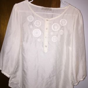 LOFT 3/4 length cream blouse